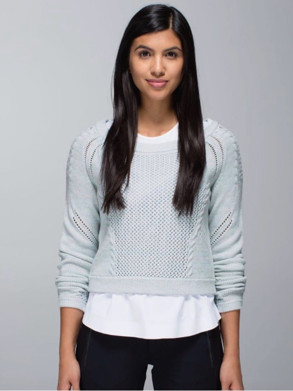 lululemon athletica Be Present Pullover, Mint Open-Weave Crewneck Sweater